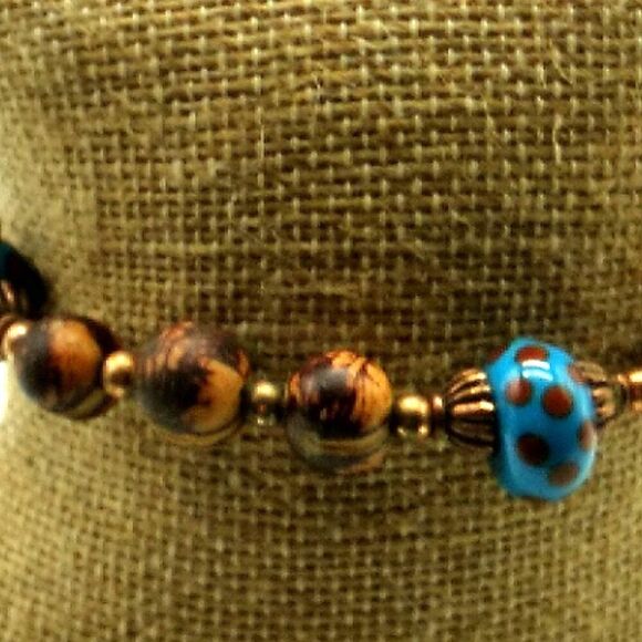 Artisan Koa Bracelet-Anklet Glass Lampwork Beads Copper-tone Spacers & Chain - Picture 3 of 11